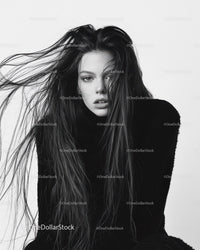 Elegant Black and White Portrait of a Woman with Long Hair