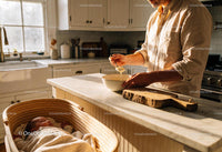 Father preparing baby food in a warm kitchen morning