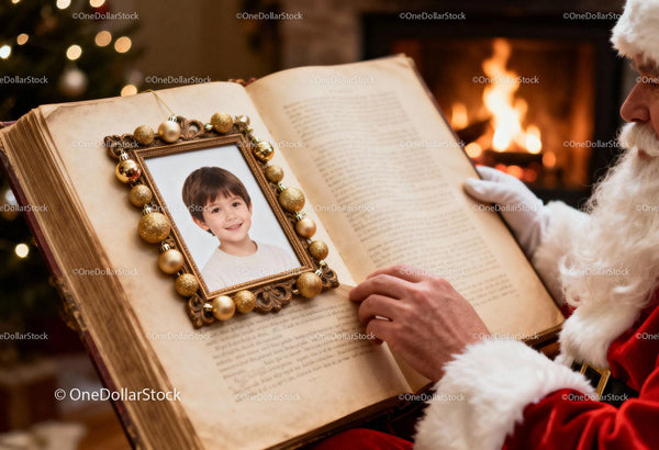 Santa Claus Reading Magical Book with Child's Photo