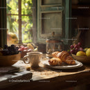 Rustic Breakfast with Croissants Coffee and Fresh Fruit