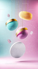 Bright Glittering Spheres with Metallic Accents in Pastel Colors