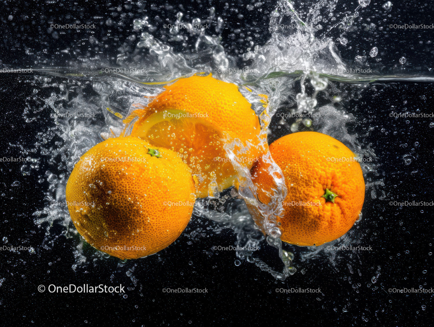 Fresh Juicy Oranges Splashing in Water with Bright Color Effect