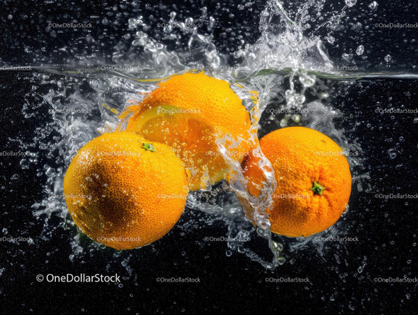 Fresh Juicy Oranges Splashing in Water with Bright Color Effect