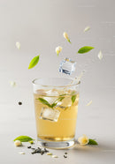 Refreshing Jasmine Tea with Ice and Fresh Green Leaves