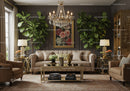 Elegant Living Room with Lush Green Plants and Classic Decor
