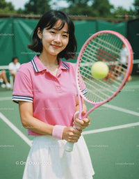 Cheerful Young Woman Playing Tennis on Outdoor Court