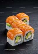 Fresh salmon sushi rolls with avocado and cream cheese