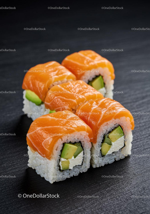 Fresh salmon sushi rolls with avocado and cream cheese
