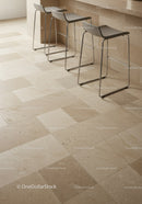 Modern Kitchen with Beige Tiles and Sleek Bar Stools