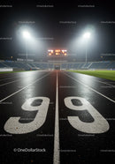 Illuminated Running Track at Night with Stadium Lights
