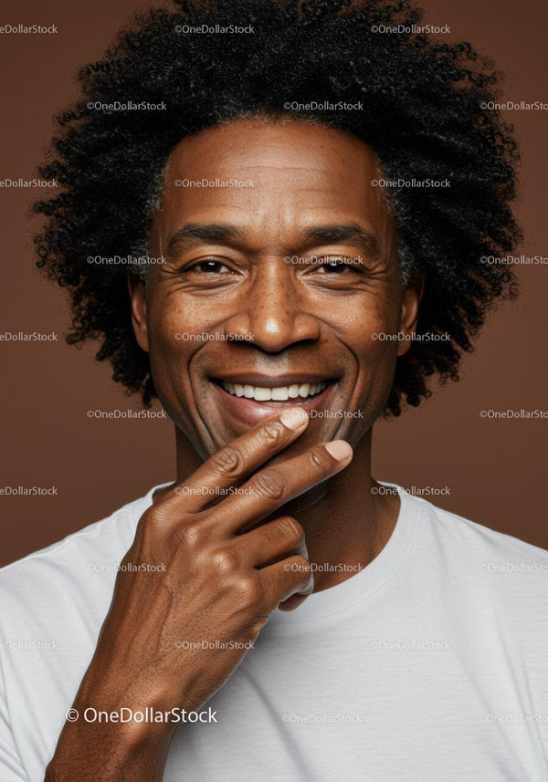 Smiling African American Man with Curly Hair and Bright Expression