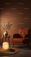 Cozy corner with leather armchair and warm lighting