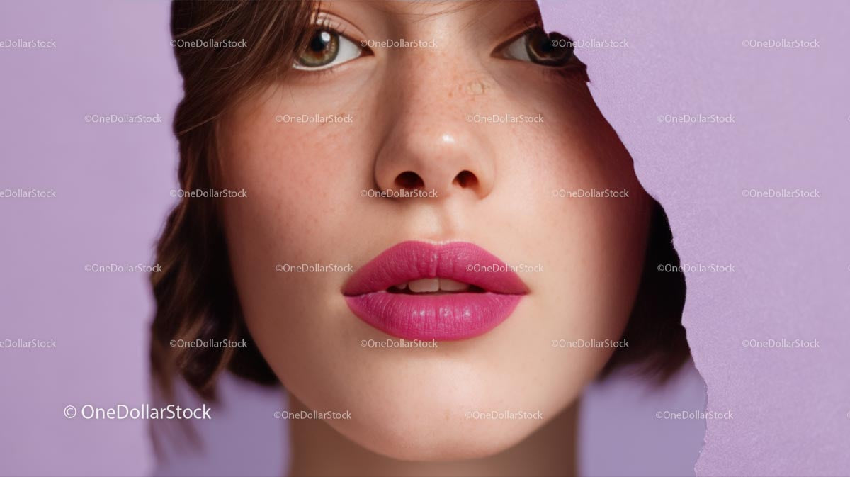 Close-Up Portrait of a Glamorous Model with Pink Lipstick