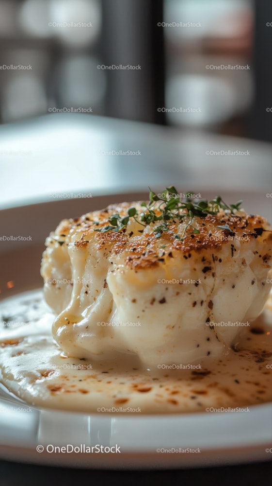 Juicy Roast Chicken Breast with Creamy Herb Sauce and Garnish