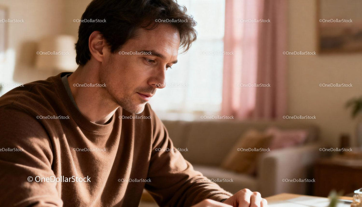 Thoughtful man focusing on work at home desk