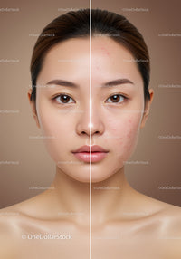 Skincare Before and After Comparison of Acne-Prone Skin with Clear Complexion