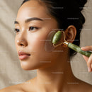 Asian Woman Receiving Facial Jade Roller Massage for Skin Rejuvenation