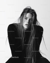 Black and White Portrait of a Young Woman with Long Wet Hair