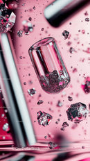 Pink Lipstick Tube with Glitter and Makeup Accessories