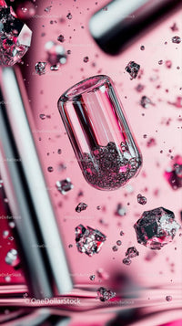 Pink Lipstick Tube with Glitter and Makeup Accessories