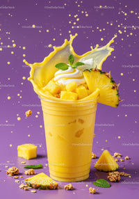 Refreshing pineapple smoothie with whipped cream splash