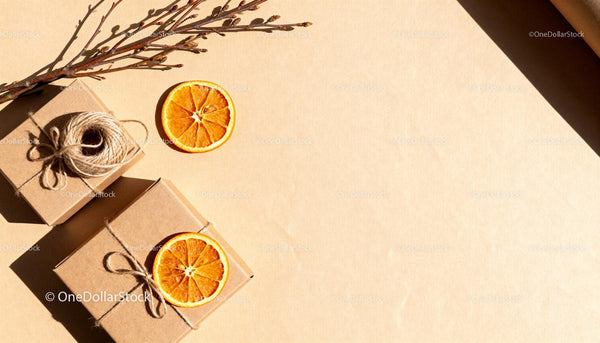 Eco-friendly gift wrapping with dried orange slices