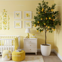 Bright Yellow Bedroom with Lemon Tree and Modern Decor