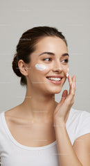 Young Woman Applying Facial Cream for Healthy Glowing Skin