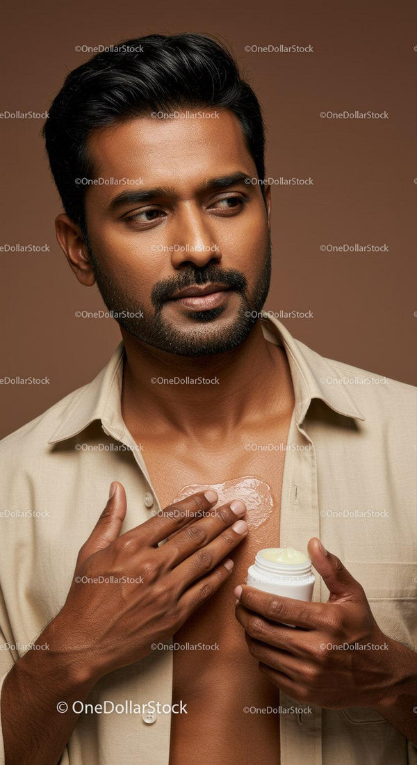 Male Grooming Skin Care Routine with Lotion Application