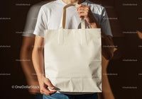 Person Holding Plain Cream Canvas Tote Bag
