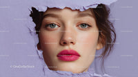 Close-Up Portrait of a Glamorous Model with Pink Lipstick