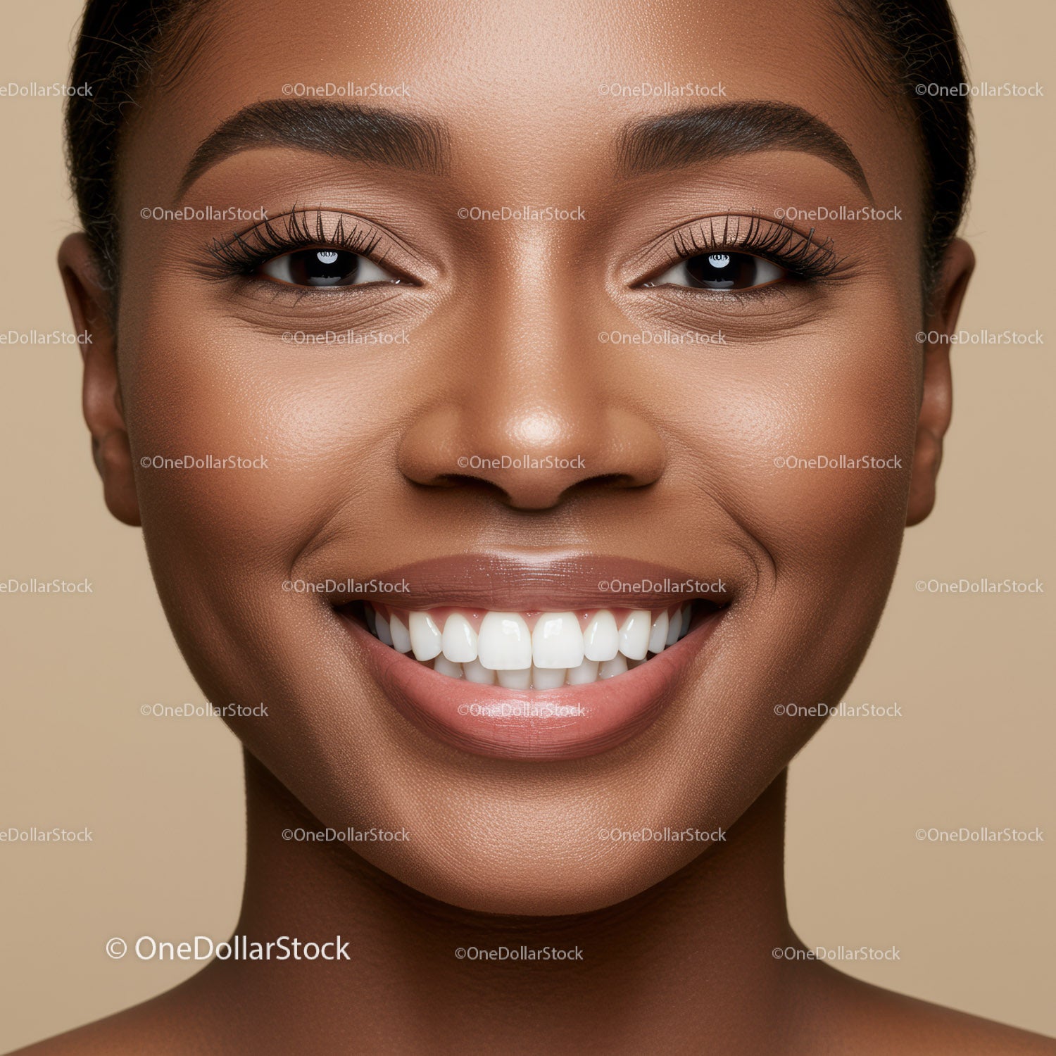 Close up of smiling woman with perfect skin