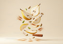 Floating pear slices with cinnamon and pistachio nuts