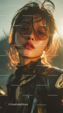 Stylish Woman in Sunglasses Against a Sunlit Background