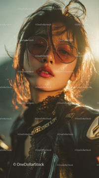 Stylish Woman in Sunglasses Against a Sunlit Background