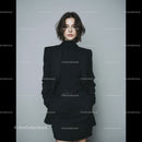 Elegant Woman in Black Suit with Confident Pose in Modern Portrait