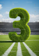Large Grass Number Three on Sports Field with Crowd