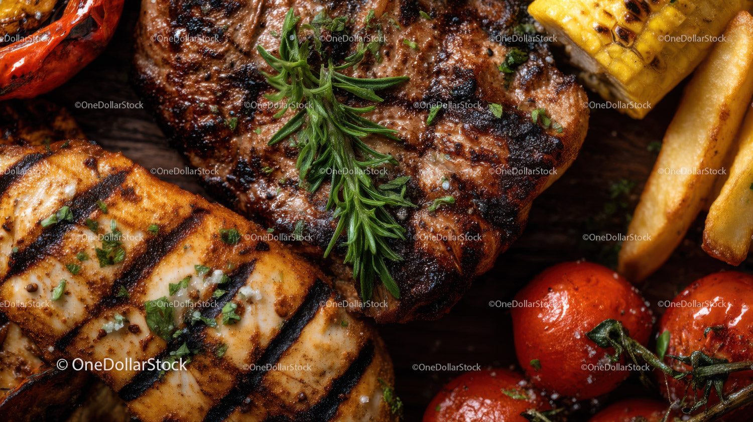 Delicious Grilled Steak with Cherry Tomatoes and Corn on the Cob