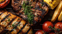 Delicious Grilled Steak with Cherry Tomatoes and Corn on the Cob