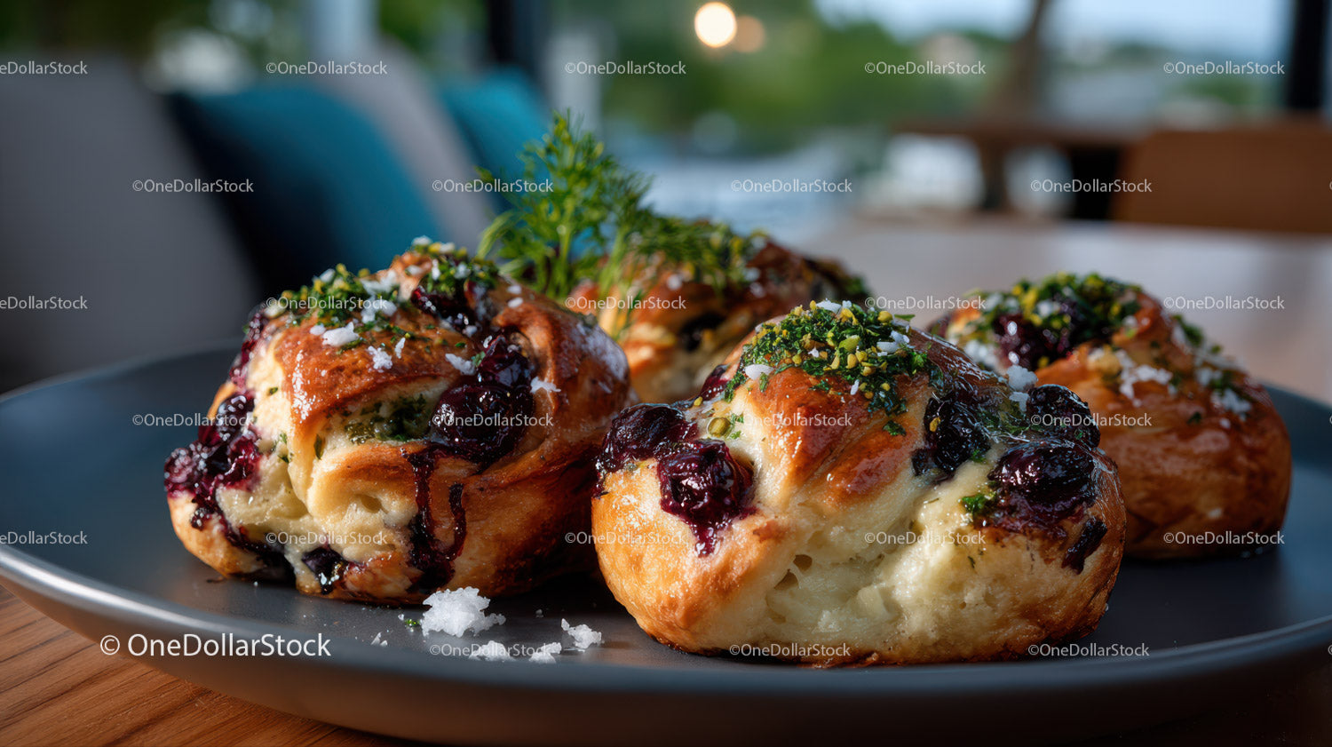 Baked Cheese Puff Pastries with Berry and Pistachio Topping