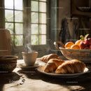 Rustic Breakfast with Croissants Coffee and Fresh Fruit