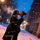 Romantic Winter Kiss Between Two Women in Snowy Evening