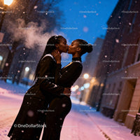 Romantic Winter Kiss Between Two Women in Snowy Evening