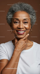 Elegant Mature Woman Smiling with Gray Curly Hair and Confidence