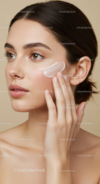 Elegant Woman Applying Skincare Cream for Flawless Skin