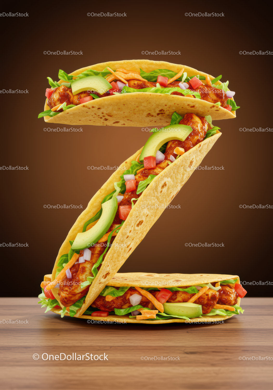 Savory chicken tacos arranged in number two shape