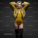 Confident Model in Yellow Swimsuit and Thigh-High Socks