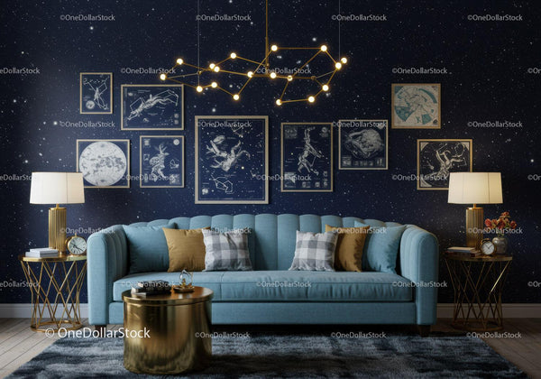 Cozy living room with celestial constellation decor