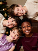 Smiling diverse kids celebrating holiday together