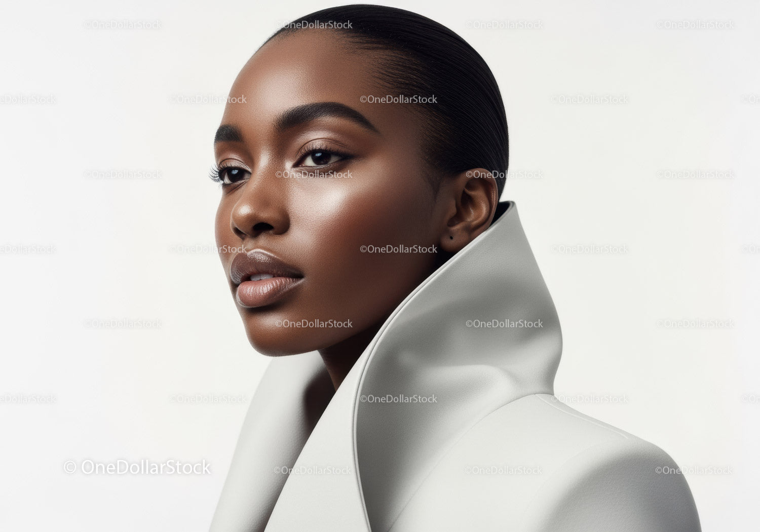Elegant Portrait of a Black Woman with Smooth Skin and Sleek Hair